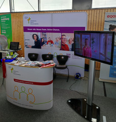 Blick auf den Messestand Immanuel Haus Molkenberg auf der Karrieremesse Startzeit@See in Fürstenwalde